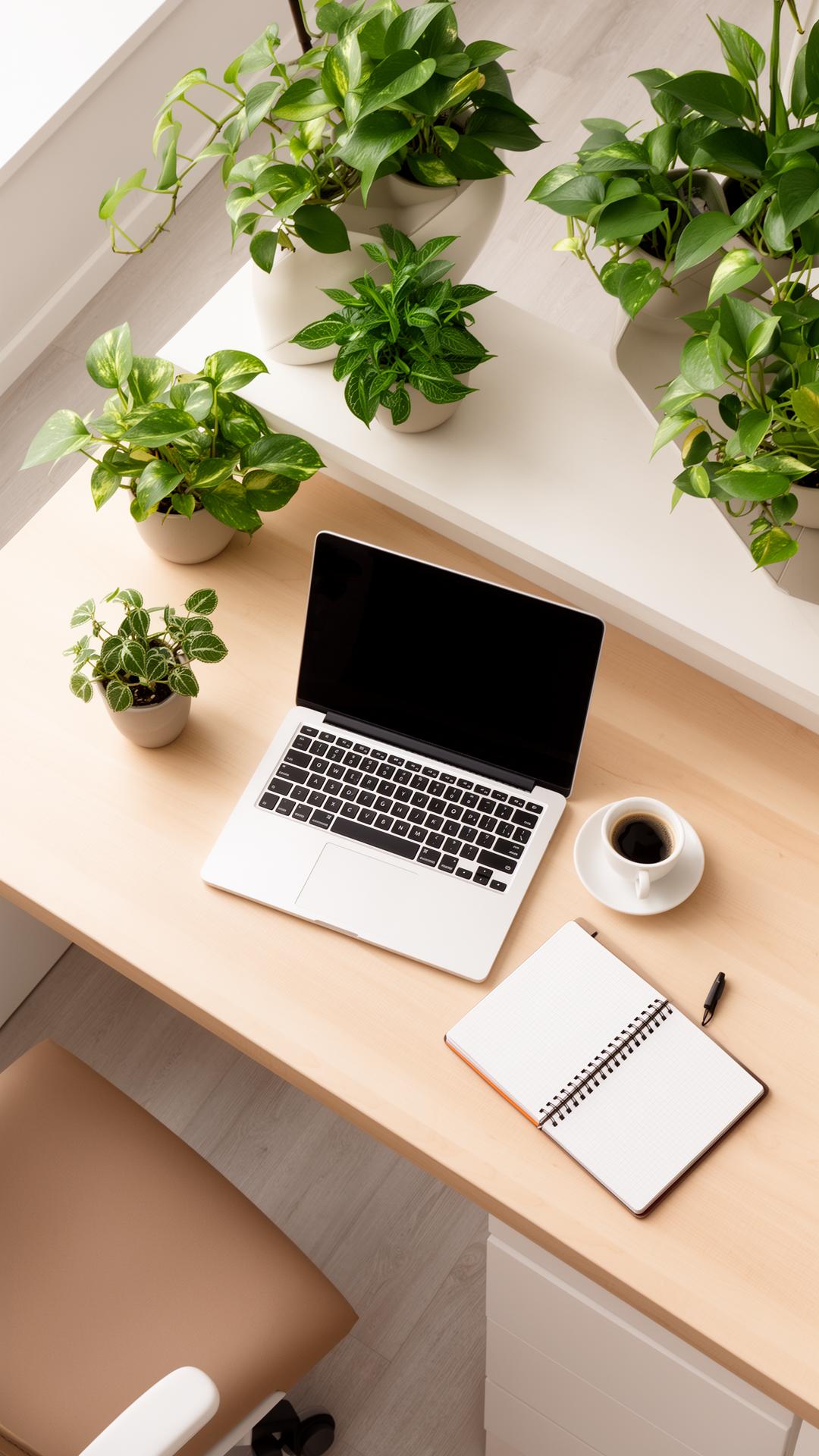 Clean workspace with plants and natural light